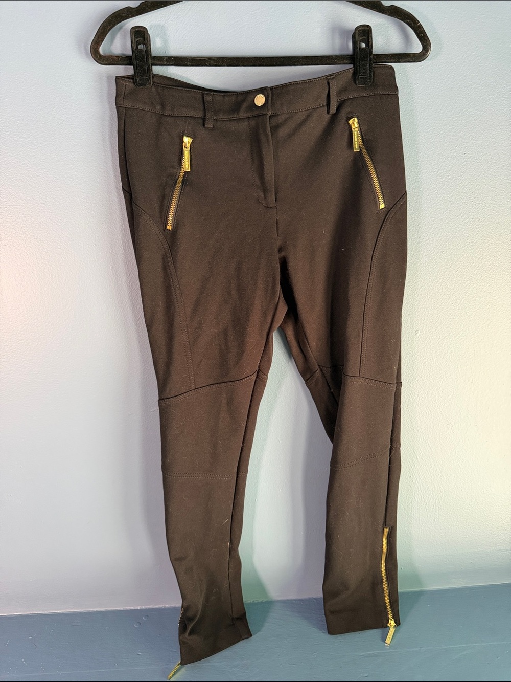 Michael Kors Black Straight Leg Pants with Gold Zippers